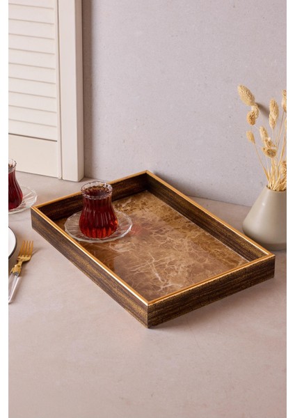 Turin Brown Marble Tepsi 25X37 cm