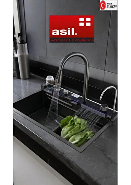 Paslanmaz Çelik Tam Otomatik 9 Fonksiyonlu Eviye Seti Tezgah Üstü Antrasit Renk