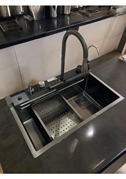 Paslanmaz Çelik Tam Otomatik 9 Fonksiyonlu Eviye Seti Tezgah Üstü Antrasit Renk