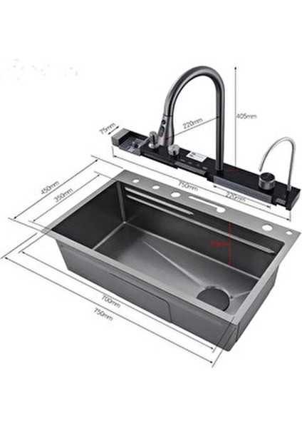 Paslanmaz Çelik Tam Otomatik 9 Fonksiyonlu Eviye Seti Tezgah Üstü Antrasit Renk