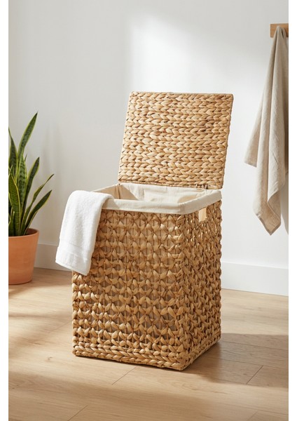 Dikdörtgen Katlanabilir Kelebek Desenli Hasır Bambu Kirli Çamaşır Sepeti Kahverengi - CL-11045