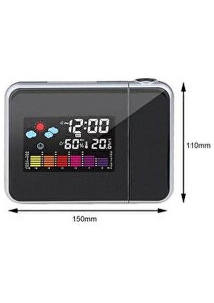 Projektörlü Lcd Ekranlı Dijital Masa Saati Yansıtmalı Tarih Derece Nem Asimetrik Şekil