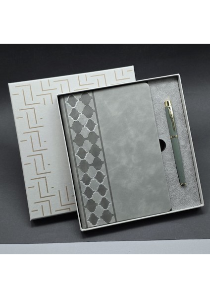 Kutulu Gri Defter Ve Metal Kalem Seti