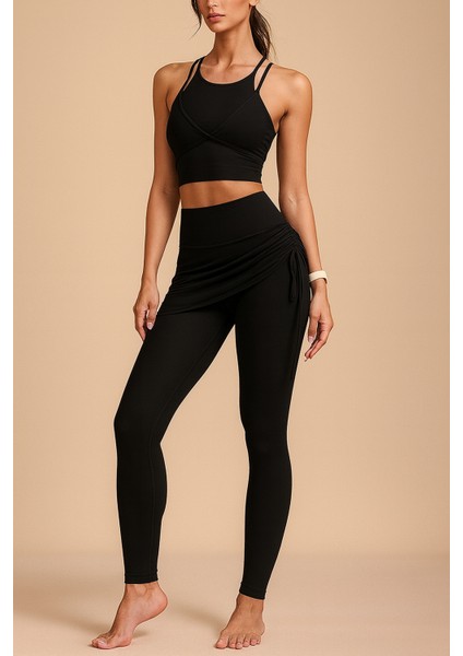 Yüksek Bel Etek Detaylı Kadın Tayt ve Atlet – Şık ve Rahat Tasarım W2010