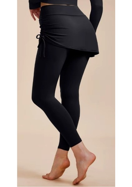 Yüksek Bel Etek Detaylı Kadın Tayt ve Atlet – Şık ve Rahat Tasarım W2010
