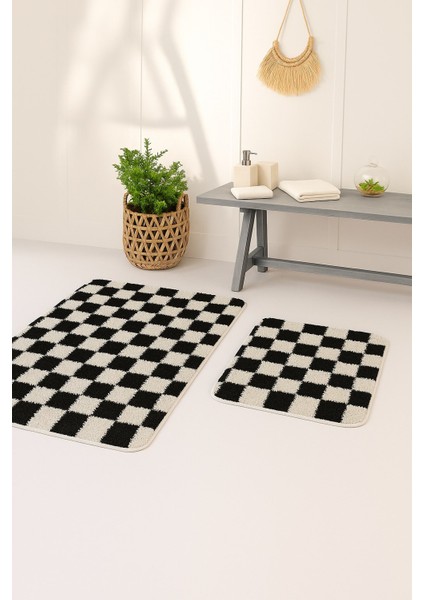Chess 2'li Banyo Paspası Kaymaz Taban 80X50 40X50