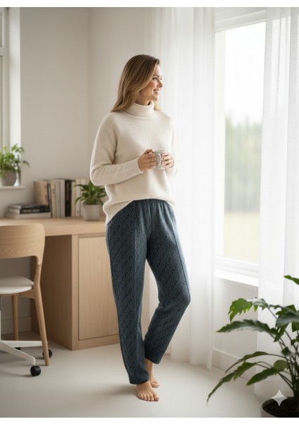 Kadın Pantolon Kalın Kışlık Cepli Şardonlu Pamuk Dokulu Beli Lastikli Etnik Desenli indirimleri