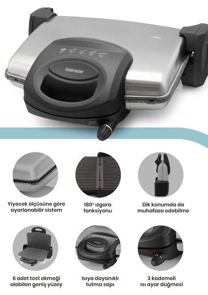 Granit Plakalı Tost ve Izgara Makinesi, 5 Kademe Isı Ayarı, 1750W fiyatları