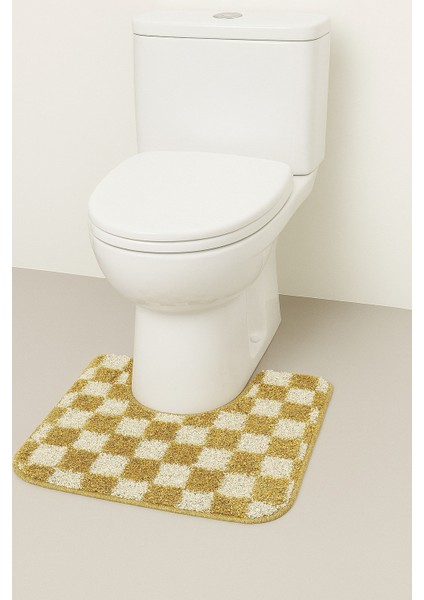 60X50 cm Yıkanabilir Kaymaz Taban Banyo Klozet Önü Tekli Paspas Chess