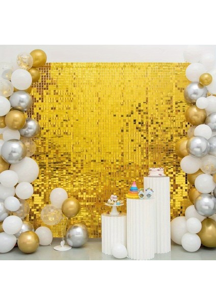 Altın Gold Renk Dikdörtgen Kesim Parlak Sim Görünümlü Fon Perde Dekor 1x2 Metre (4940)