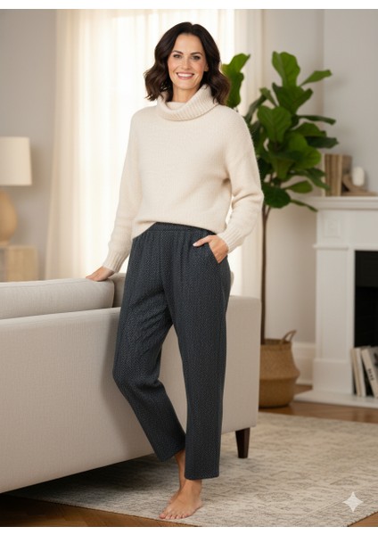 Kadın Pantolon Kalın Kışlık Cepli Şardonlu Pamuk Dokulu Beli Lastikli Etnik Desenli fiyatları