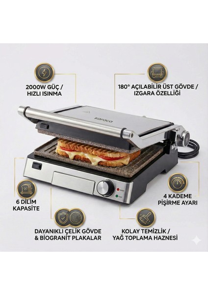 Yüksek Güçlü 6 Dilim Tost Makinesi, Çıkarılabilir ve Yıkanabilir Plakalar