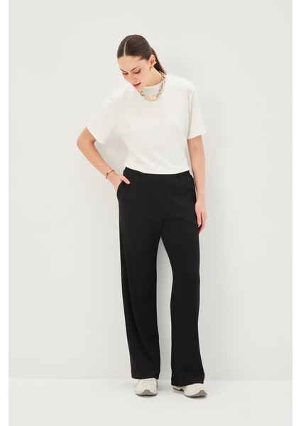 Beli Lastikli Düz Kesim Örme Pantolon