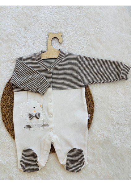 Tavşan Nakışlı Çizgili Bebek Tulum – Ayaklı Çıtçıtlı Uzun Kollu Yenidoğan Tulum modelleri