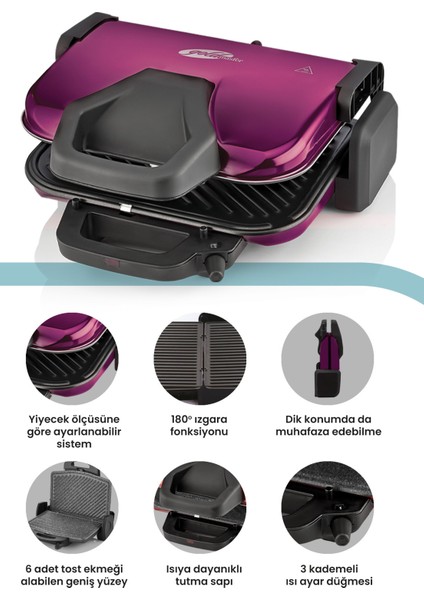 Kumru Mor 1800W Granit Çıkarılabilir Plakalı Tost ve Izgara Makinesi fiyatları