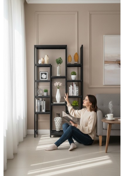 12 Raflı Metal Iskeletli Kitaplık Çok Amaçlı Aksesuar Rafı Düzenleyici Raf