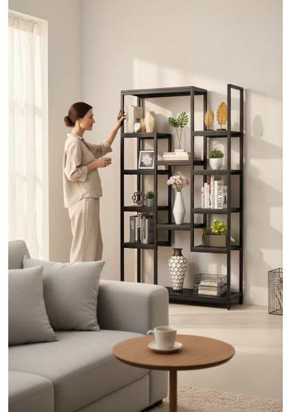 12 Raflı Metal Iskeletli Kitaplık Çok Amaçlı Aksesuar Rafı Düzenleyici Raf