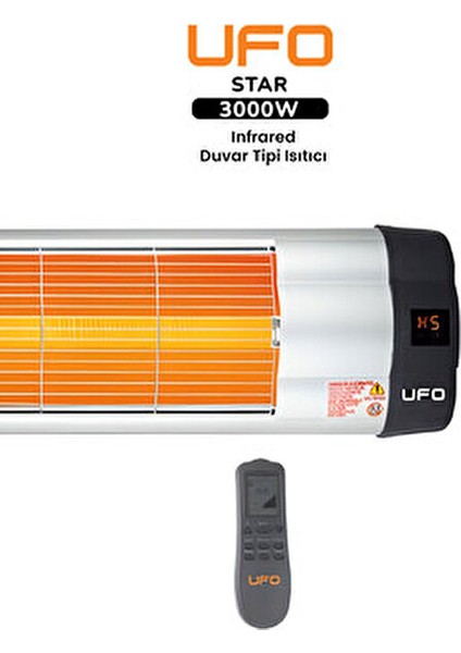 Star Duvar Tipi Isıtıcı 3000 W Metal Uzaktan Kumandalı 30 m2 Kullanım Alanı