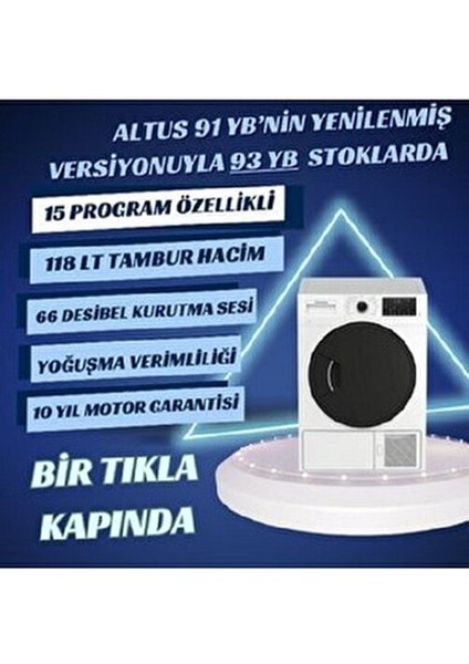 AL 93 YB 9 Kg B Enerji Sınıfı Yoğuşmalı Çamaşır Kurutma Makinesi Beyaz Renk