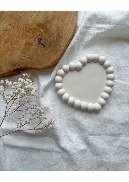 Takı Tabağı Kokulu Dekoratif Boyanabilen Taş Tozu Vernikli Beyaz