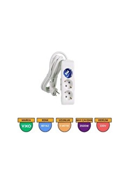 Üçlü Priz 5 m Topraklı Çocuk Korumalı Beyaz Anahtarsız Güvenli Tasarım indirimleri