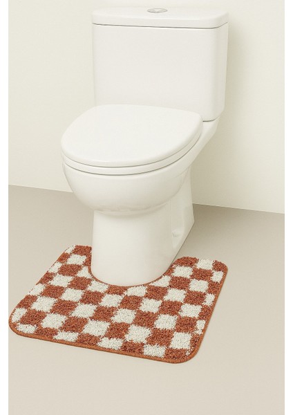 60X50 cm Yıkanabilir Kaymaz Taban Banyo Klozet Önü Tekli Paspas Chess