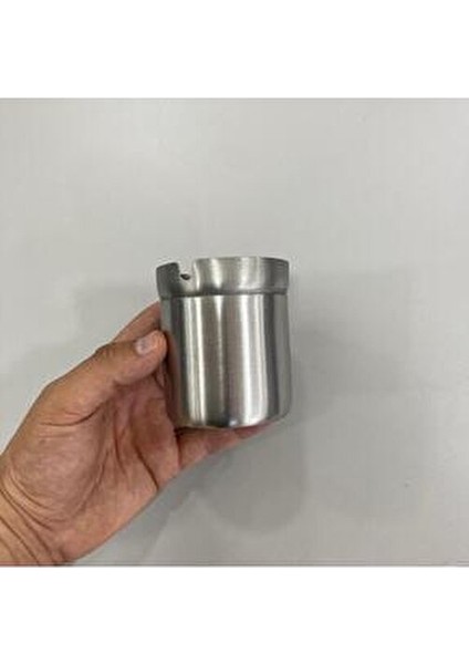 Dekoratif Paslanmaz Çelik Küllük 9 cm Yuvarlak Metal Hazneli Gri Renk