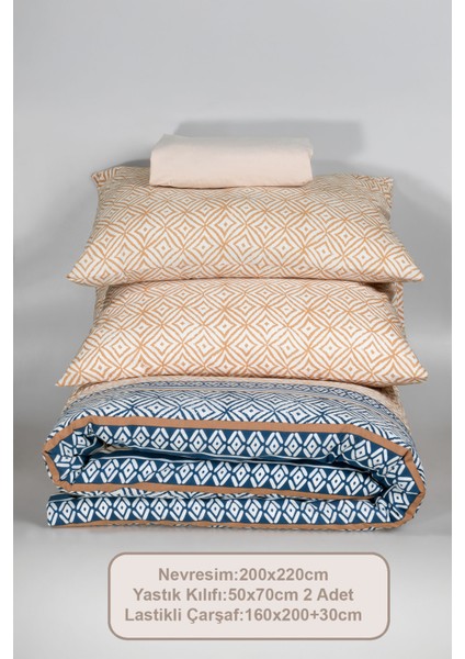 Fine Nevresim Takımı Çift Kişilik Lastikli Çarşaf Pamuklu (200X220 Cm) Bej