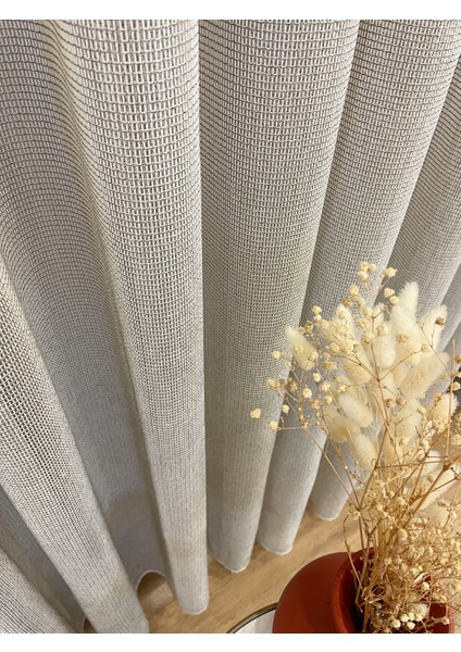 Bej Renk Modern Dokulu Örme 1/3 Sık Pile Tül Perde fiyatları
