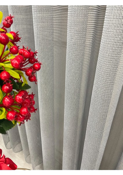 Koyu Gri Renk Modern Dokulu Örme 1/3 Sık Pile Tül Perde fiyatları