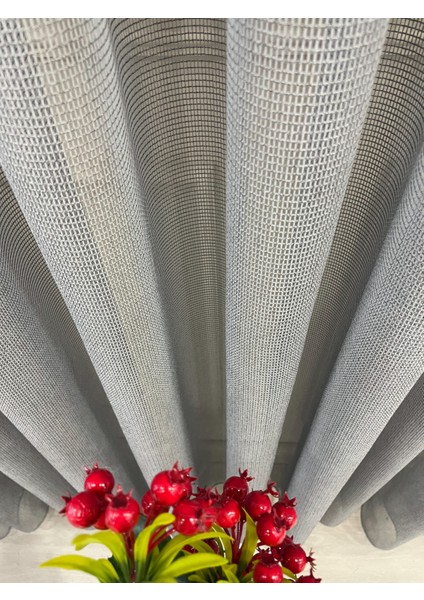 Koyu Gri Renk Modern Dokulu Örme 1/3 Sık Pile Tül Perde modelleri