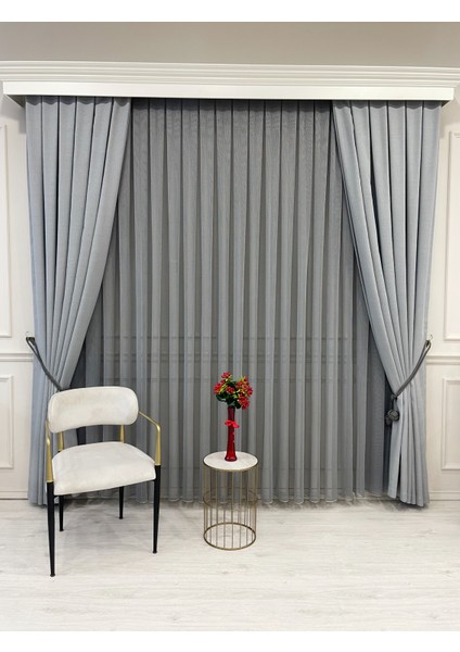 Koyu Gri Renk Modern Dokulu Örme 1/3 Sık Pile Tül Perde indirimleri