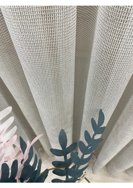 Gri Renk Modern Dokulu Örme 1/3 Sık Pile Tül Perde