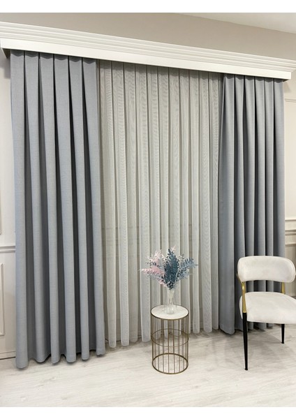 Gri Renk Modern Dokulu Örme 1/3 Sık Pile Tül Perde indirimleri