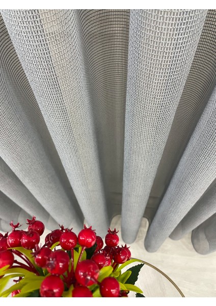 Koyu Gri Renk Modern Dokulu Örme 1/3 Sık Pile Tül Perde