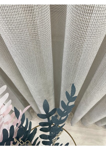 Gri Renk Modern Dokulu Örme 1/3 Sık Pile Tül Perde modelleri