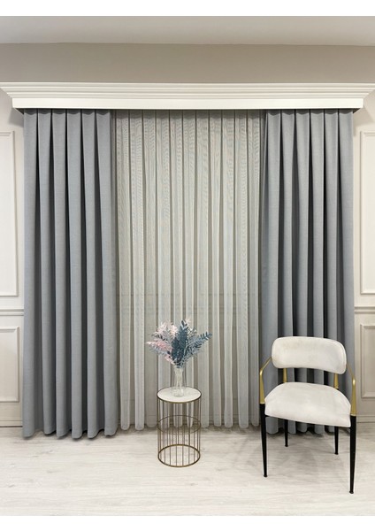 Gri Renk Modern Dokulu Örme 1/3 Sık Pile Tül Perde fırsatları