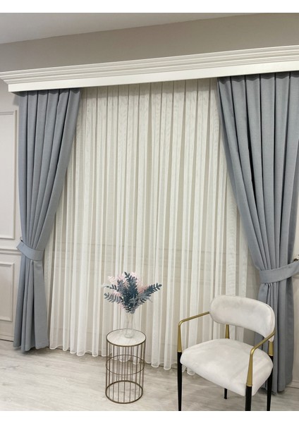 Ekru (Kırık Beyaz) Renk Modern Dokulu Örme 1/3 Sık Pile Tül Perde