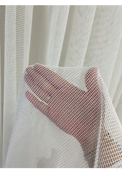 Ekru (Kırık Beyaz) Renk Modern Dokulu Örme 1/3 Sık Pile Tül Perde