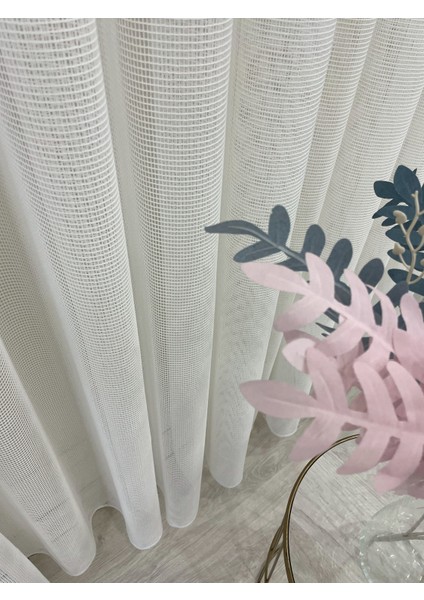 Ekru (Kırık Beyaz) Renk Modern Dokulu Örme 1/3 Sık Pile Tül Perde modelleri