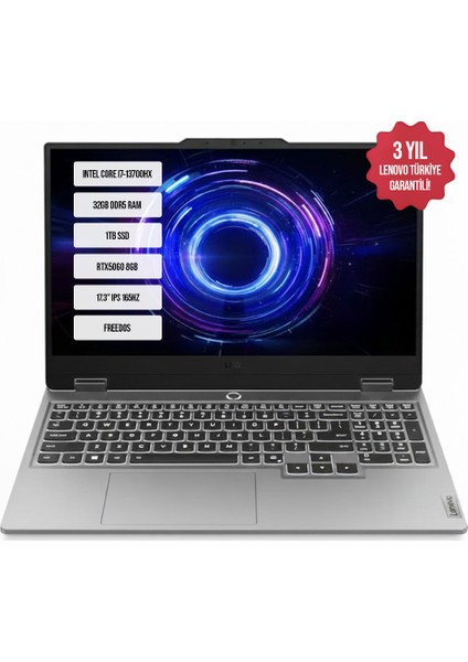 Loq 17IRX10 83JH009UTR I7-13700HX 32GB Ddr5 1tb SSD RTX5060 8gb 17.3" IPS 165Hz Freedos