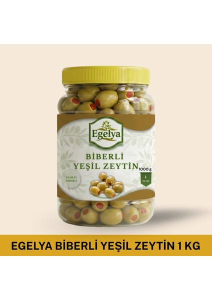 Biberli Yeşil Zeytin 1 kg – Doğal Fermente, Katkısız, Ege Lezzeti