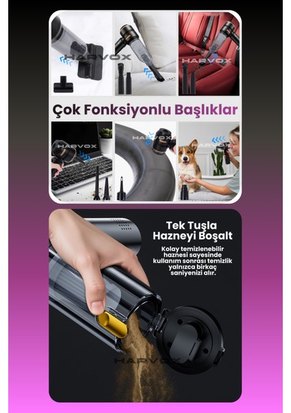 18000PA Güçlü Vakum Araç Süpürgesi Taşınabilir Çantalı 6000MAH Bataryalı Üflemeli HXVC-003 modelleri