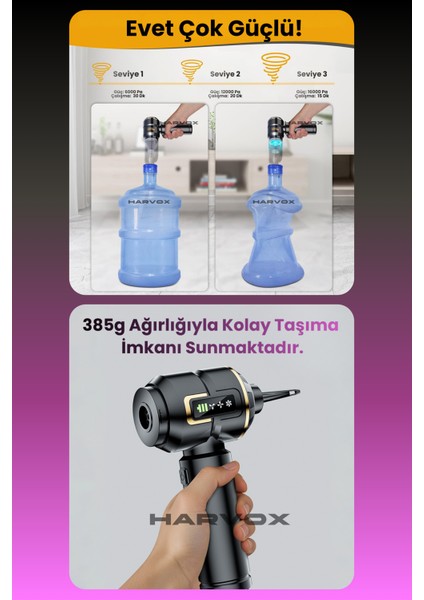 18000PA Güçlü Vakum Araç Süpürgesi Taşınabilir Çantalı 6000MAH Bataryalı Üflemeli HXVC-003