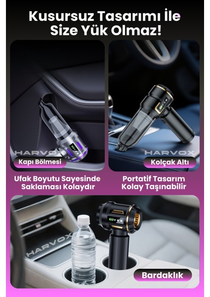 18000PA Güçlü Vakum Araç Süpürgesi Taşınabilir Çantalı 6000MAH Bataryalı Üflemeli HXVC-003