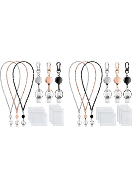 Kimlik Rozetleri Için 2x Boyunluklar 9 In 3 Set Bling Rozet Kordon Kimlik Rozeti Tutucu Geri Çekilebilir Kristal Öğretmen Boyunluklar (Yurt Dışından)