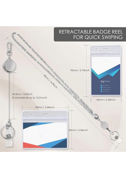 Kimlik Rozetleri Için 2x Boyunluklar 9 In 3 Set Bling Rozet Kordon Kimlik Rozeti Tutucu Geri Çekilebilir Kristal Öğretmen Boyunluklar (Yurt Dışından) fırsatları