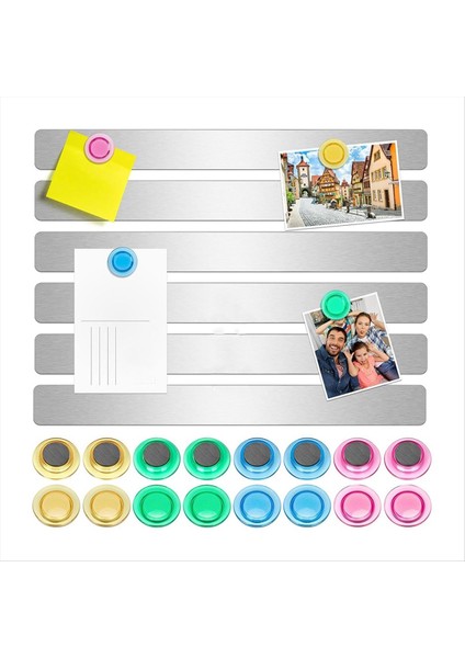 8 Adet 30X3 cm (11 81 x 1 18) Manyetik Panolar Şeritler Yapışkan Destekli Bülten Çubuğu Panosu 32 Adet Renkli Mıknatıslar Gümüş (Yurt Dışından)