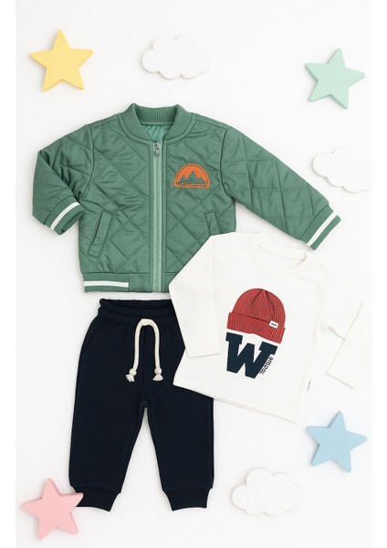 Erkek Bebek Kapitone Desenli Mont Eşofman Sweatshırt 3 Parça Erkek Bebek Takım Set fiyatları