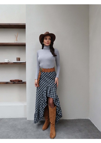 Fırfırlı Ekose Desen Etek modelleri